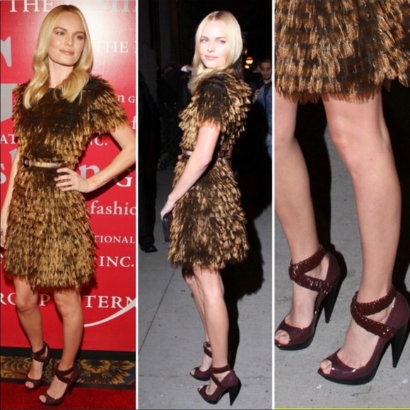 Burberry Prorsum brown cross cross ruched platform heels 39.5 - Picture 3 of 14